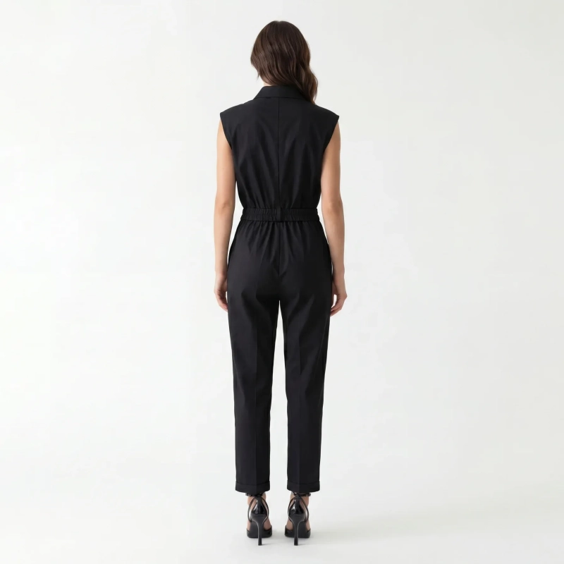 Women's Premium Sleeveless Button - Up Utility Jumpsuit &mdash; Daytime Socials, Urban Escapes &amp; Modern Evening Elegance  - Black