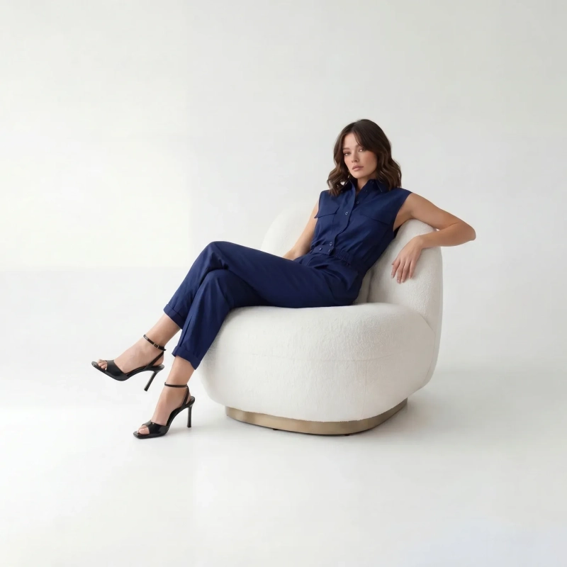 Women's Premium Sleeveless Button - Up Utility Jumpsuit &mdash; Daytime Socials, Urban Escapes &amp; Modern Evening Elegance  - Navy Blue