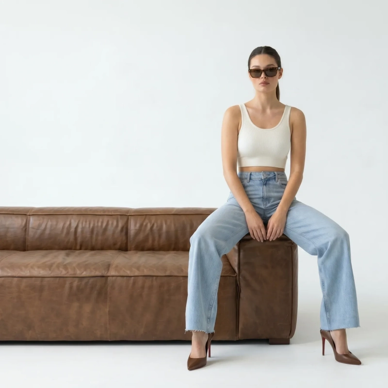 Women's Premium Denim High - Waist Wide - Leg Frayed Jeans Trousers &mdash; &mdash; Daytime Socials, Weekend Outings &amp; Chic Streetwear - Light Blue Denim