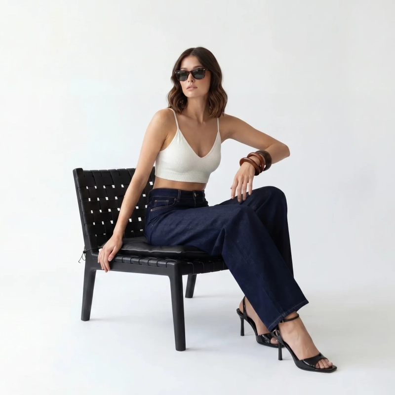 Women's Premium DenimHigh - Waist Wide - Leg Jeans Trousers &mdash; Daytime Socials, Weekend Outings &amp; Chic Streetwear  - Dark Blue Denim