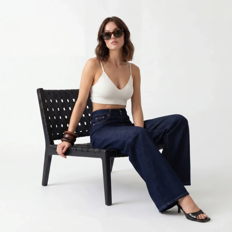 Women's Premium DenimHigh - Waist Wide - Leg Jeans Trousers &mdash; Daytime Socials, Weekend Outings &amp; Chic Streetwear  - Dark Blue Denim