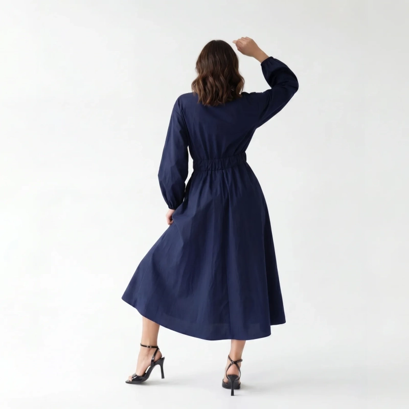 Women's Premium Shirt Long - Sleeve Button - Up Maxi Dress &mdash; Daytime Socials, Luxury Resort Lounging &amp; Summer Escapes - Navy Blue