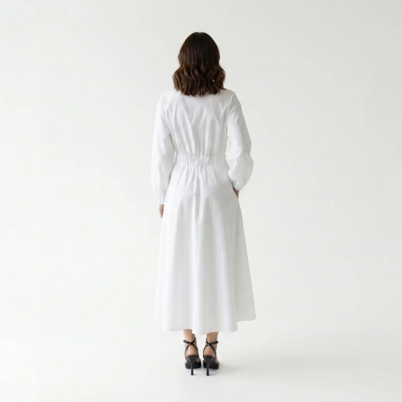 Women's Premium Shirt Long - Sleeve Button - Up Maxi Dress &mdash; Daytime Socials, Luxury Resort Lounging &amp; Summer Escapes  - White