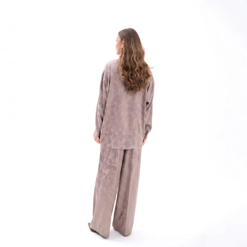 Women's Premium Co - ord Set &mdash; Long - Sleeve Button - Up Shirt &amp; Wide - Leg Trousers &mdash; Casual Luxury Resort Wear &amp; Lounge Elegance  - San Jose Beige