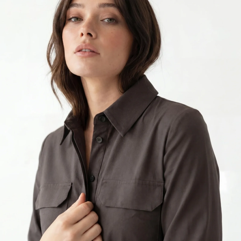 Women's Premium Shirt Long - Sleeve Button - Up Maxi Dress With Fabric Belt&mdash; Daytime Socials, Luxury Resort Wear &amp; Modern Evening Elegance - Brown