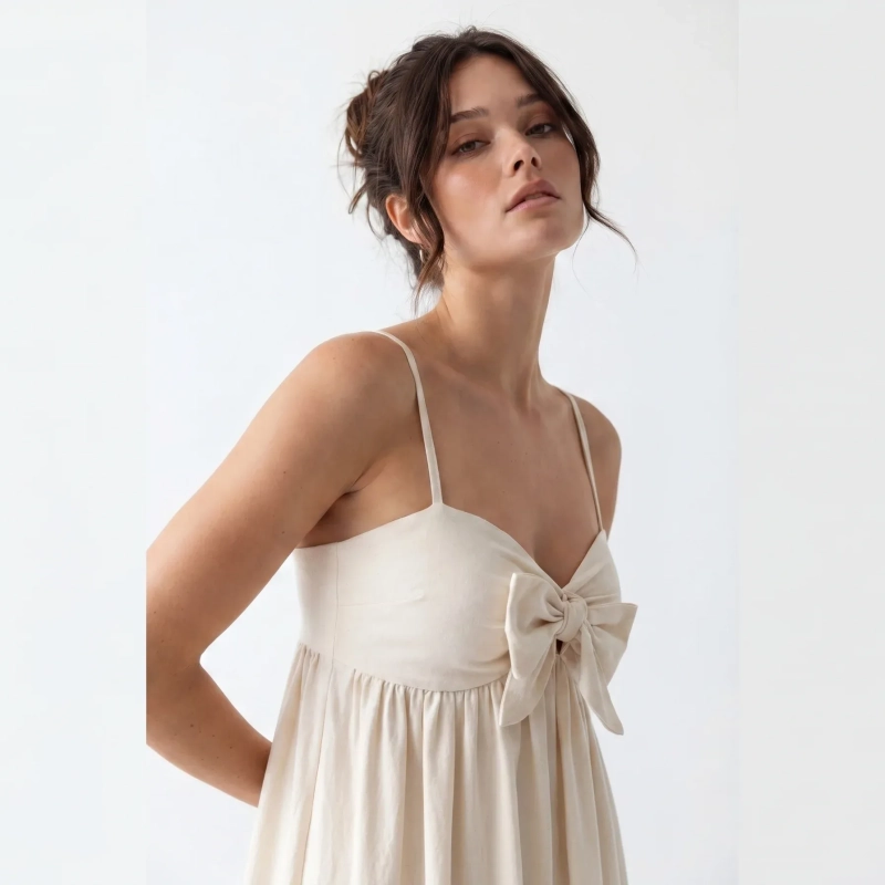 Women's Premium Tie - Front Cami Sleeveless Maxi Dress Evening Gown &mdash; Coastal Galas, Luxury Resort Wear &amp; Sunset Soir&eacute;es  - Beige