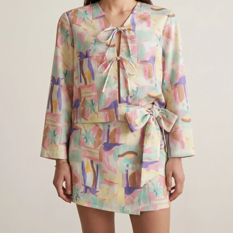 Women's Regular Short Skirt - Artistic Chic &amp; Summer Gathering Style - Pastel Abstract Print