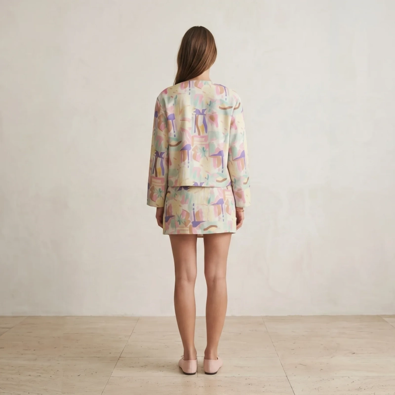 Women's Regular Kimono Top - Artistic Chic &amp; Summer Gathering Style - Pastel Abstract Print
