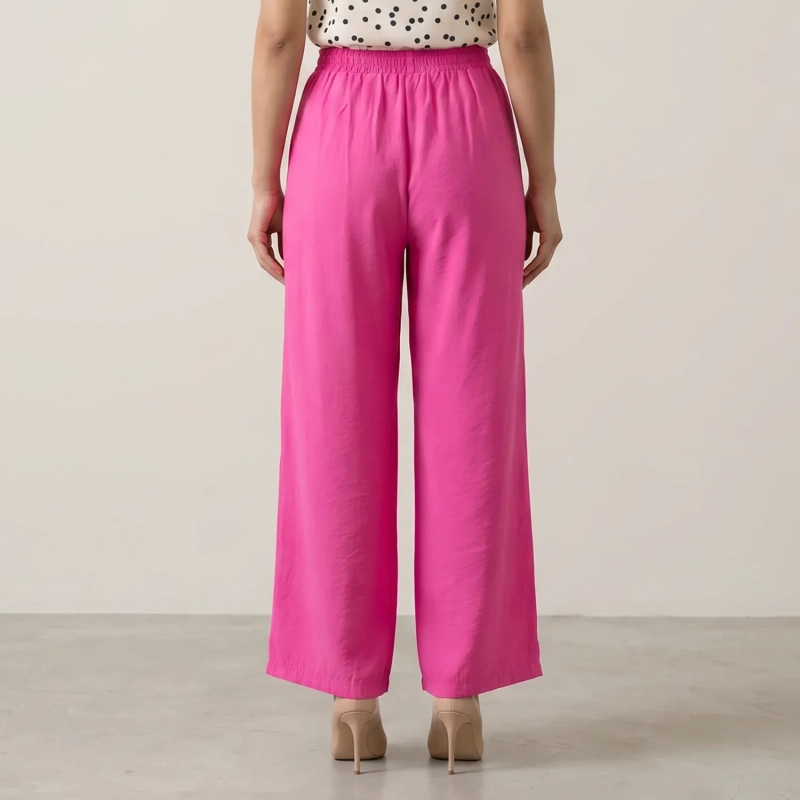 Women&rsquo;s Comfortable Wide-Leg Pants With Waist Belt For Daily Wear - Pink