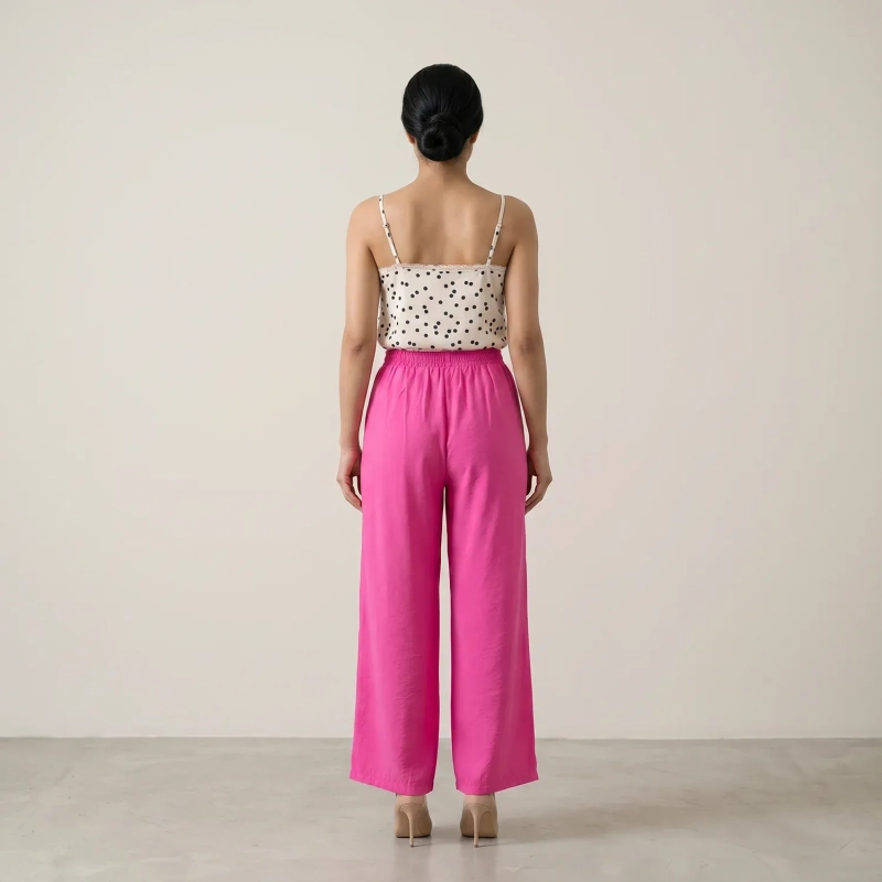 Women&rsquo;s Comfortable Wide-Leg Pants With Waist Belt For Daily Wear - Pink