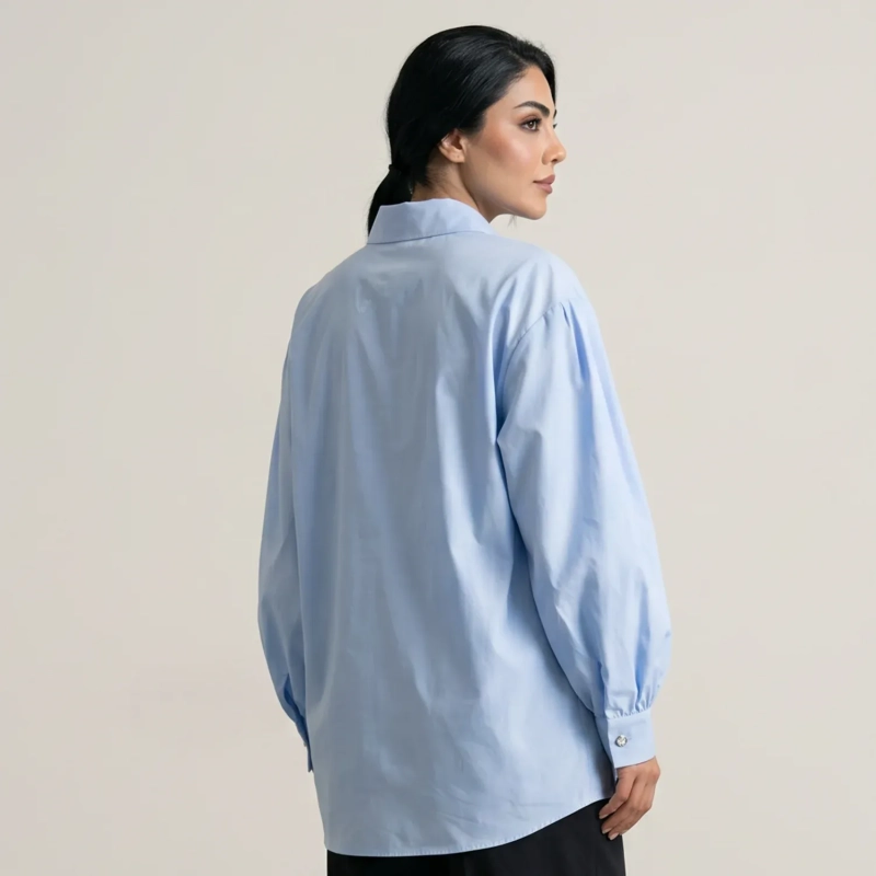 Women's Regular Bow Blouse With Fabric Tie - Sophisticated Office &amp; Semi-Formal Workwear - Light Blue