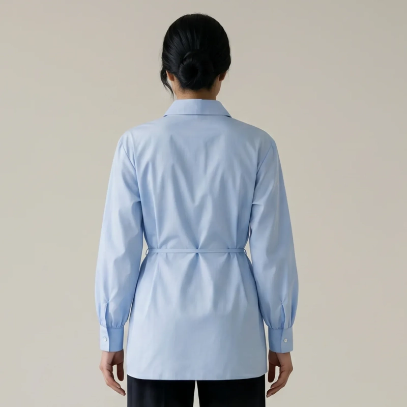 Women's Regular Bow Blouse With Fabric Tie - Sophisticated Office &amp; Semi-Formal Workwear - Light Blue