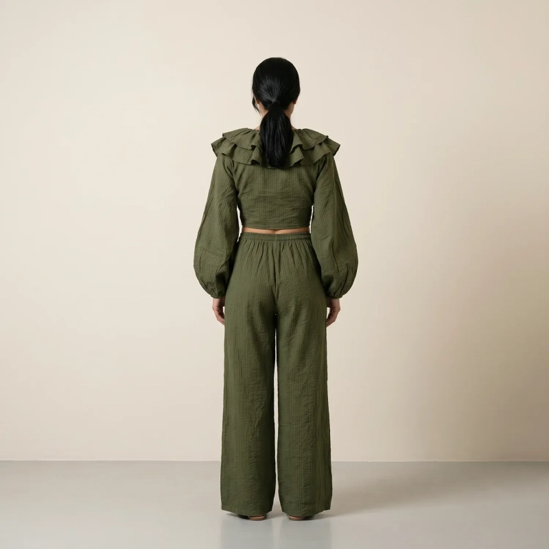 Women's Regular Wide-Leg Pants - Effortless Daily Wear &amp; Summer Travel Style - Olive Green