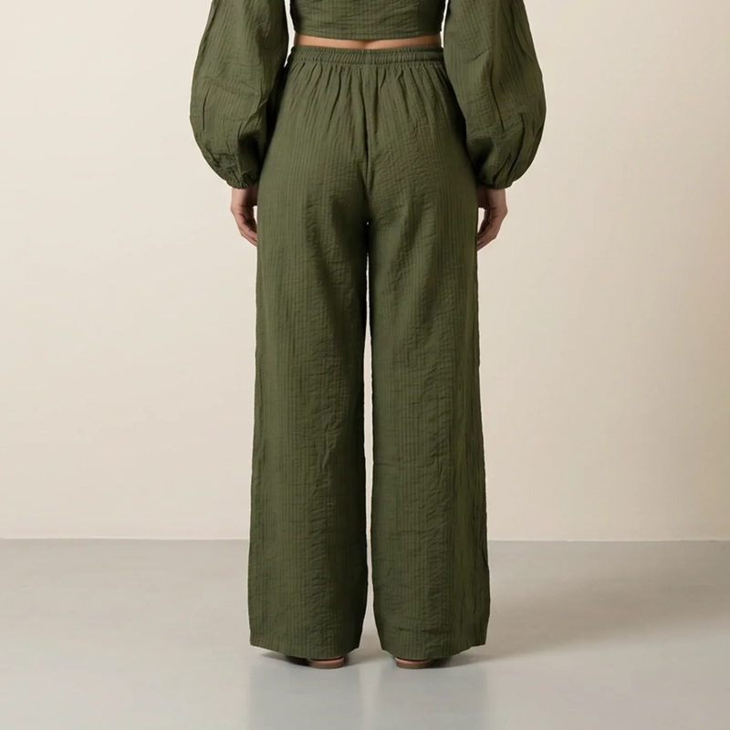 Women's Regular Wide-Leg Pants - Effortless Daily Wear &amp; Summer Travel Style - Olive Green