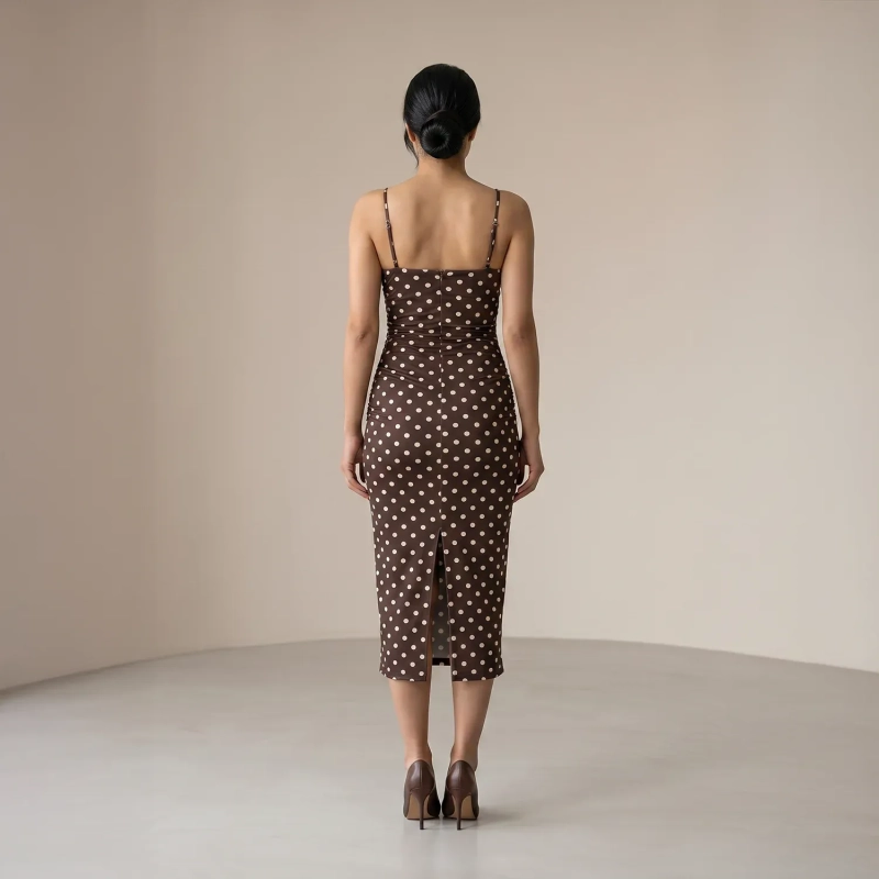Women's Slim Halter Maxi Dress - Side Ruched Celebration Style - Brown