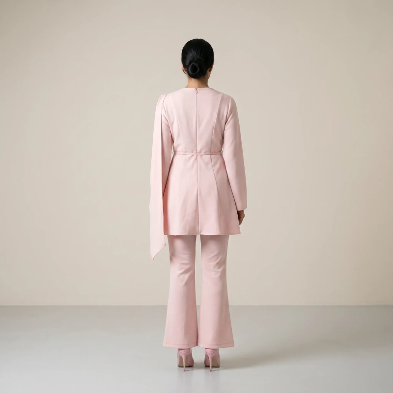 Women's Asymmetric Tailored Pants Suit - Elegant Formal &amp; Evening Wear - Pink