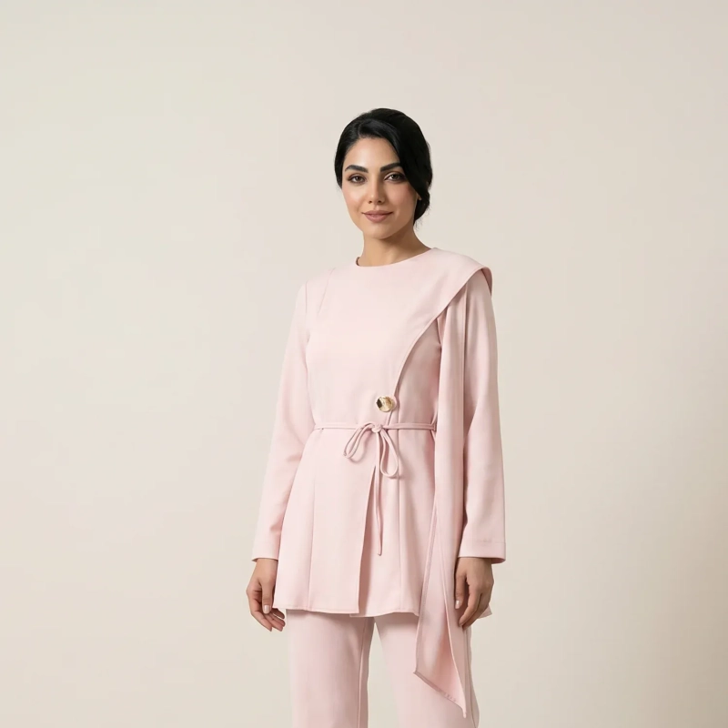 Women's Asymmetric Tailored Pants Suit - Elegant Formal &amp; Evening Wear - Pink