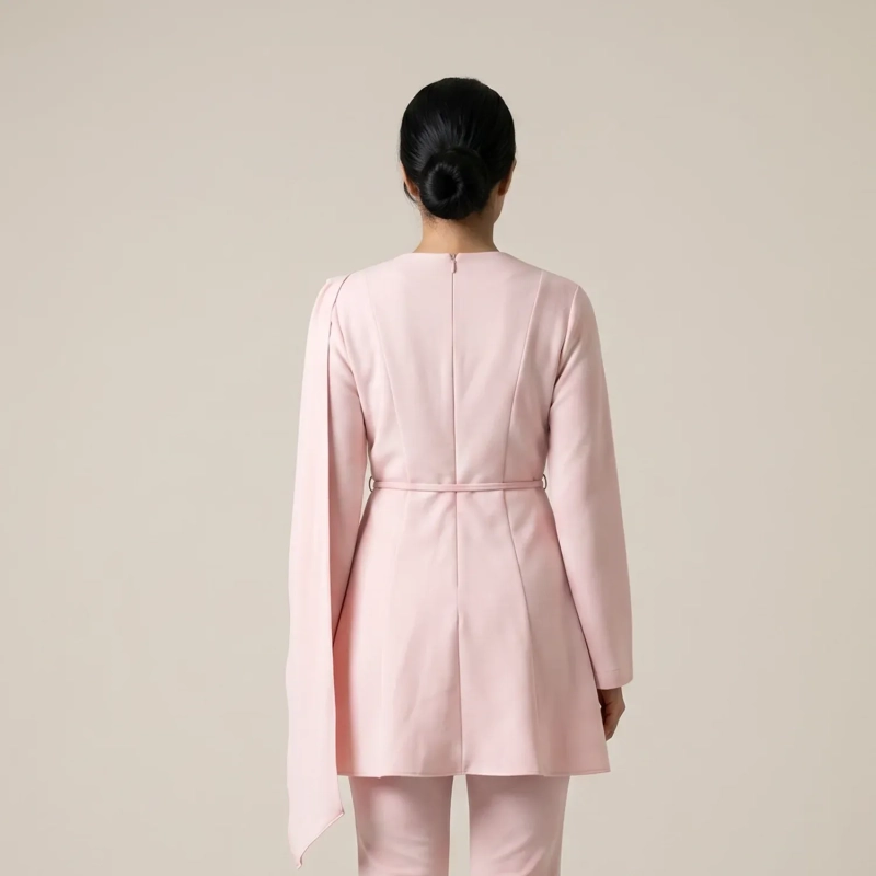 Women's Asymmetric Tailored Pants Suit - Elegant Formal &amp; Evening Wear - Pink