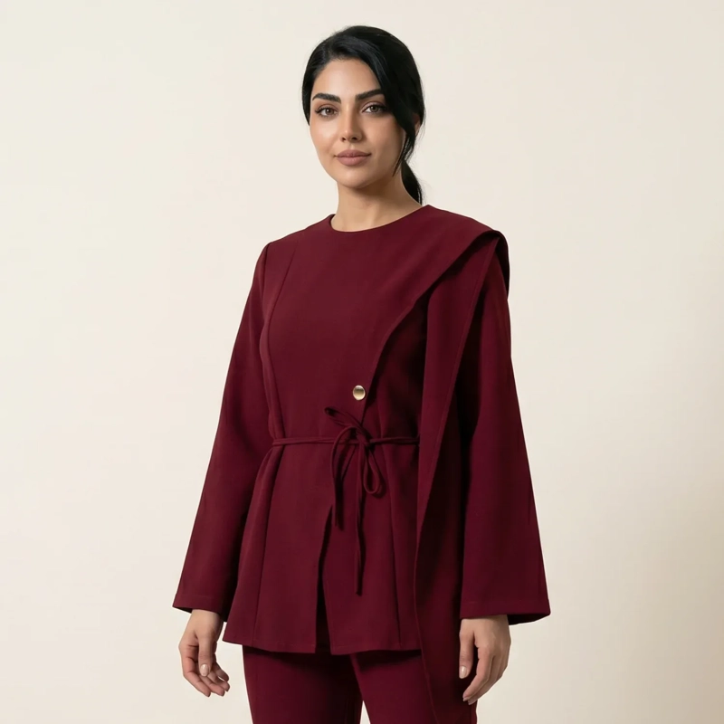 Women's Asymmetric Tailored Pants Suit - Elegant Formal &amp; Evening Wear - Maroon