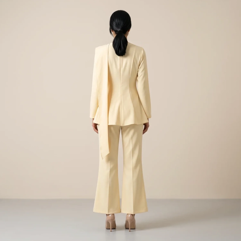 Women's Asymmetric Tailored Pants Suit - Elegant Formal &amp; Evening Wear - Light Yellow