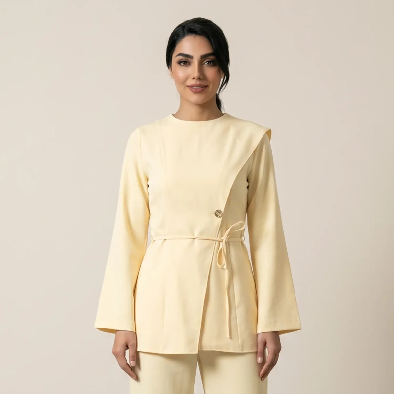 Women's Asymmetric Tailored Pants Suit - Elegant Formal &amp; Evening Wear - Light Yellow