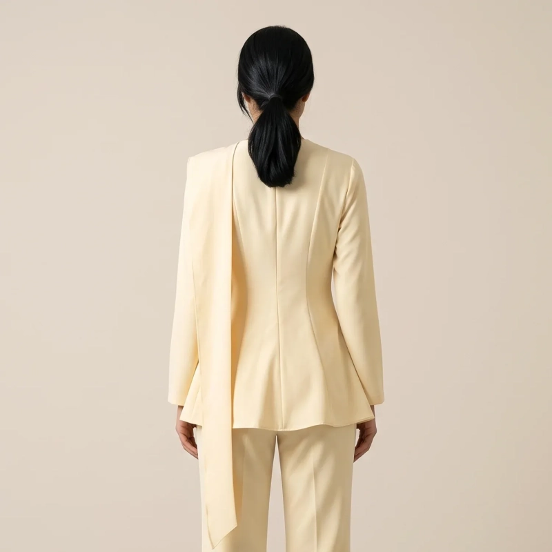 Women's Asymmetric Tailored Pants Suit - Elegant Formal &amp; Evening Wear - Light Yellow