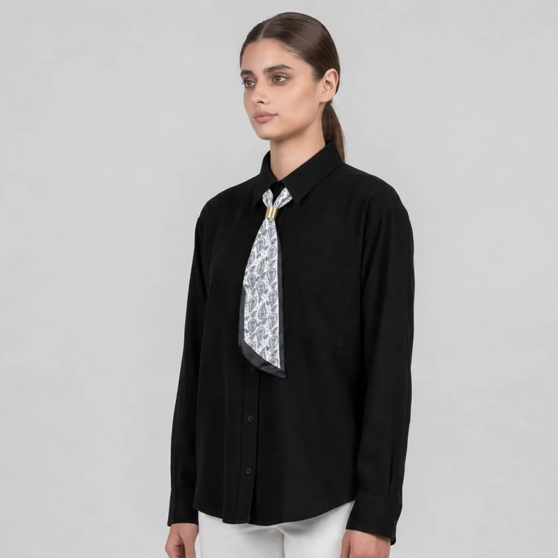 Women's Regular Modern Tailored Blouse - Classic Long-Sleeved - Black