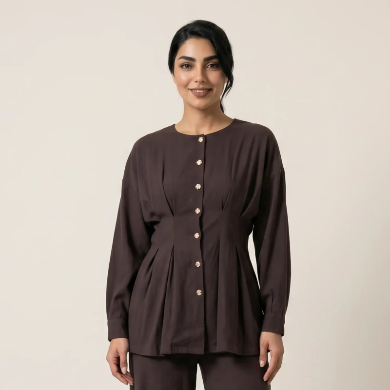 Women's Regular Tunic Dress - Minimalist Casual &amp; Modest Fashion Elegance - Brown