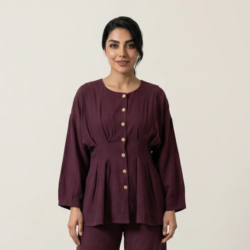 Women's Regular Tunic Dress - Minimalist Casual &amp; Modest Fashion Elegance - Burgundy