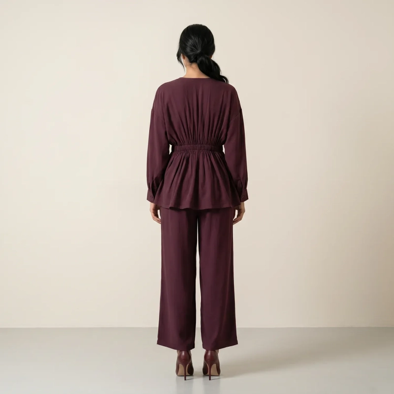 Women's Regular Tunic Dress - Minimalist Casual &amp; Modest Fashion Elegance - Burgundy