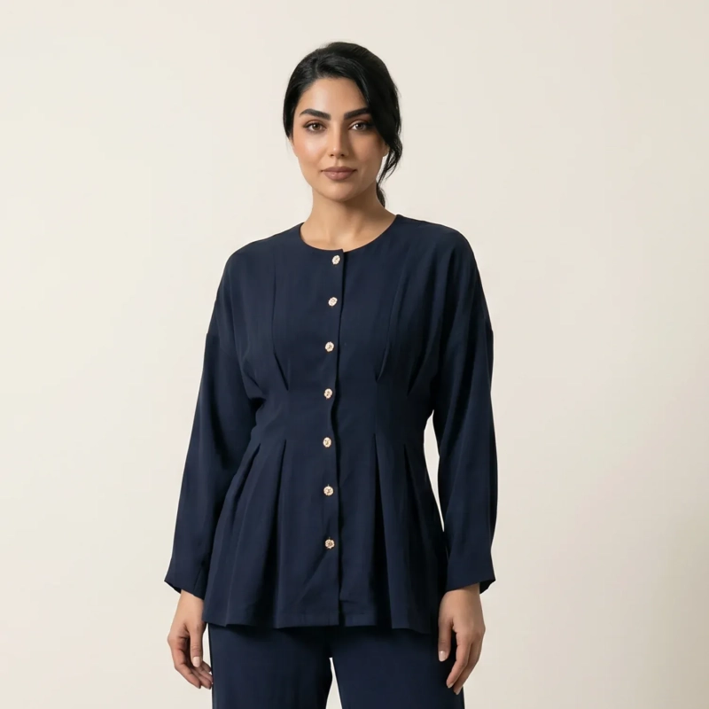 Women's Regular Tunic Dress - Minimalist Casual &amp; Modest Fashion Elegance - Navy Blue