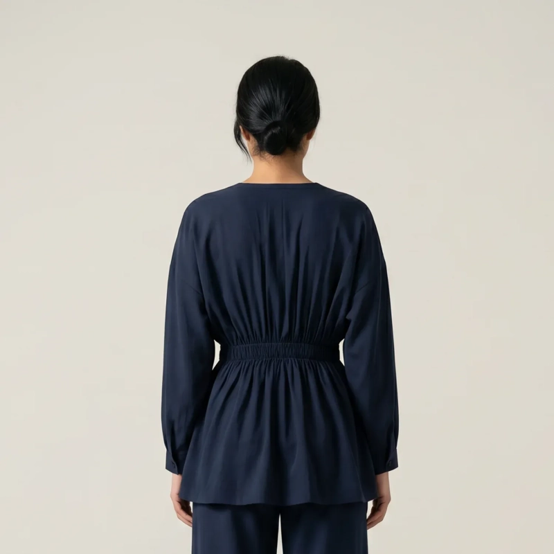 Women's Regular Tunic Dress - Minimalist Casual &amp; Modest Fashion Elegance - Navy Blue