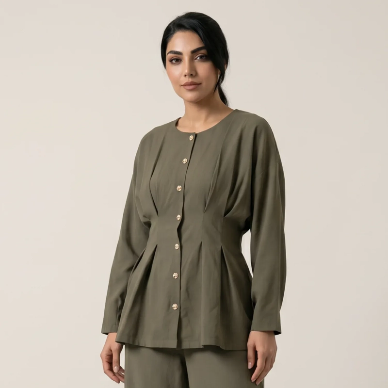 Women's Regular Tunic Dress - Minimalist Casual &amp; Modest Fashion Elegance - Olive Green