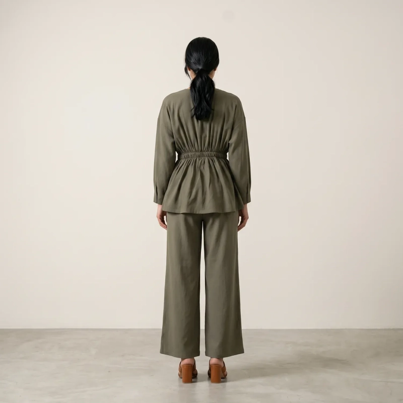 Women's Regular Tunic Dress - Minimalist Casual &amp; Modest Fashion Elegance - Olive Green