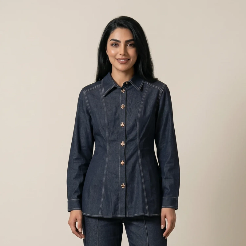 Women's Regular Denim Set - Modern Utility &amp; Elegant Streetwear Coordinate - Dark Denim Blue