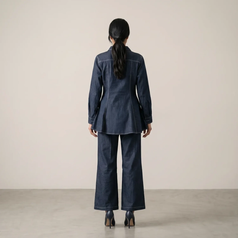 Women's Regular Denim Set - Modern Utility &amp; Elegant Streetwear Coordinate - Dark Denim Blue