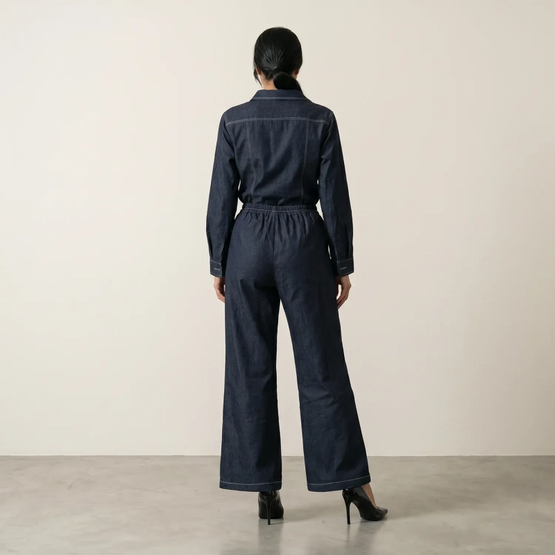 Women's Regular Denim Set - Modern Utility &amp; Elegant Streetwear Coordinate - Dark Denim Blue