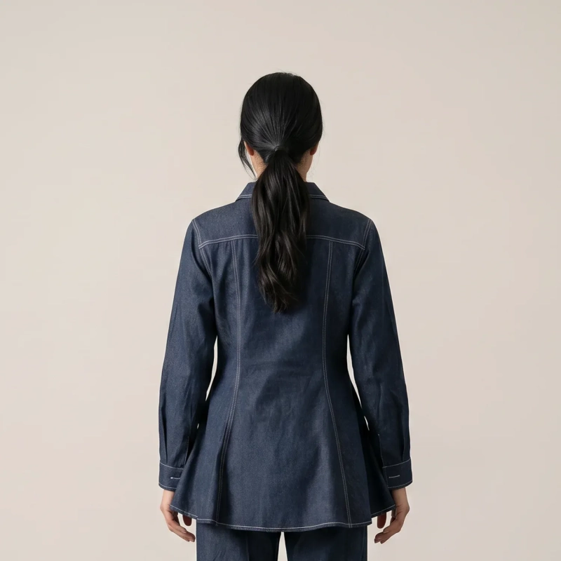 Women's Regular Denim Set - Modern Utility &amp; Elegant Streetwear Coordinate - Dark Denim Blue