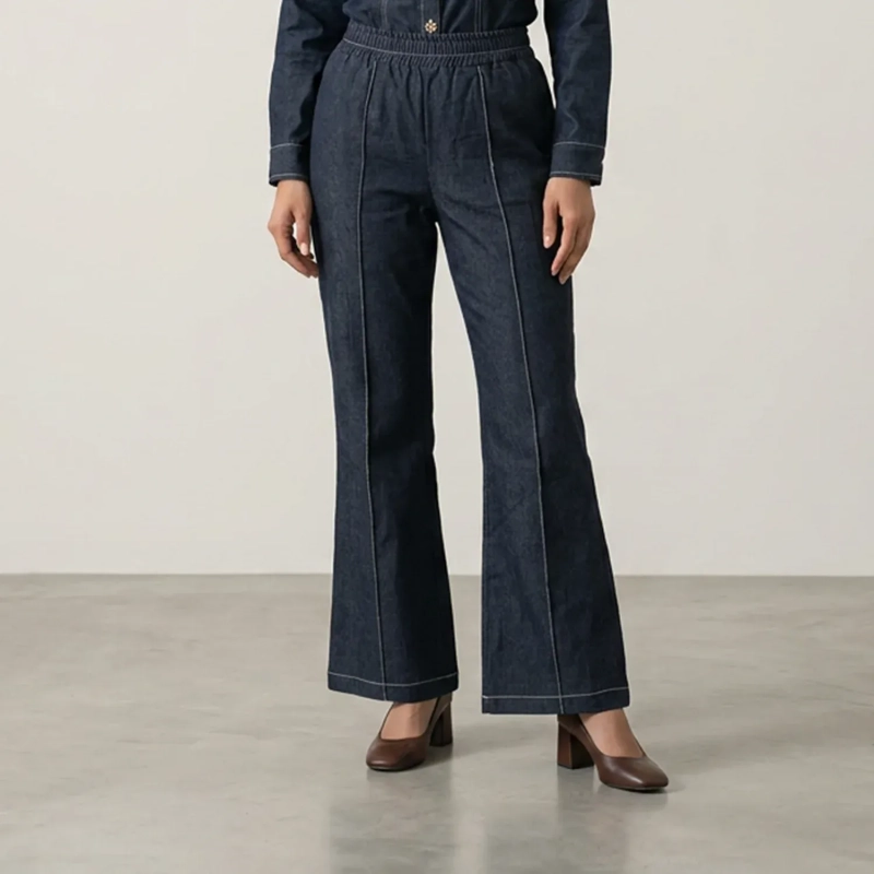 Women's Regular Denim Set - Modern Utility &amp; Elegant Streetwear Coordinate - Dark Denim Blue