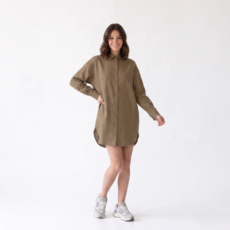 Women's Premium Oversized Casual Striped Button - Up Long - Sleeve Shirt &mdash; Luxury Lounging, Daytime Socials &amp; Summer Escapes  - Brown
