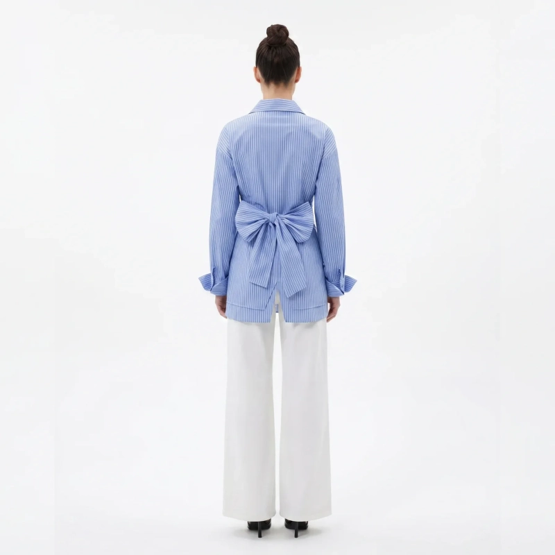 Women's Premium Casual Long - Sleeve Button - Up Shirt With Fabric Belt &mdash; Luxury Lounging, Daytime Socials &amp; Summer Escapes - Blue