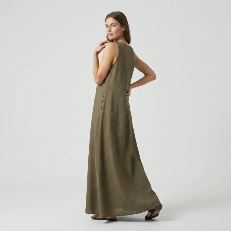 Women's Premium Evening Gown Sleeveless V - Neck Maxi Dress &mdash; Coastal Galas, Luxury Resort Wear &amp; Sunset Soir&eacute;es - Khaki Brown