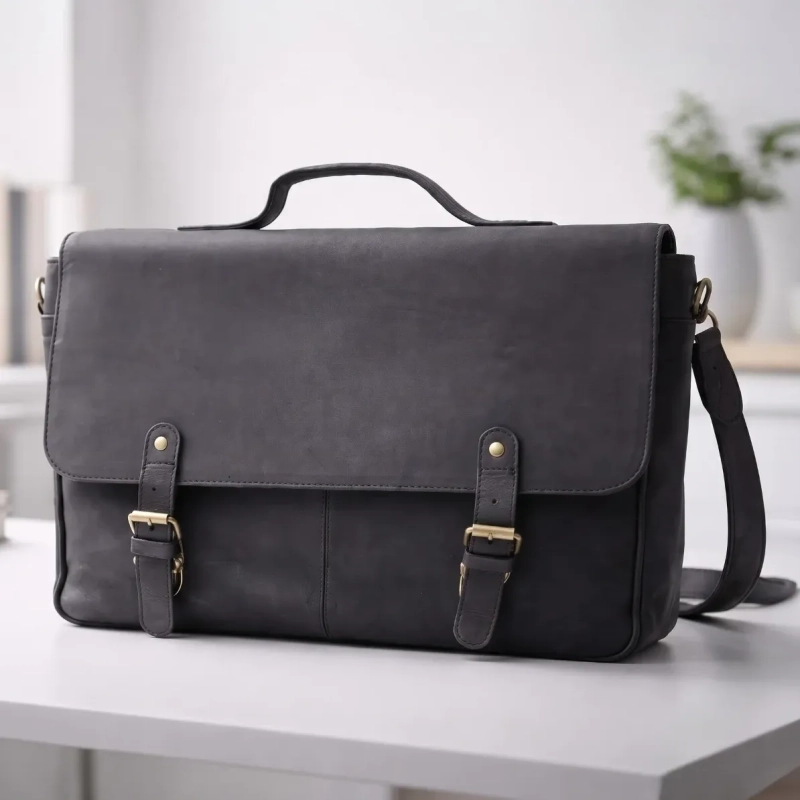 Genuine Leather The Souq Street  The Mina Satchel Laptop Bag Compartment Protection Black 28cm x 42cm