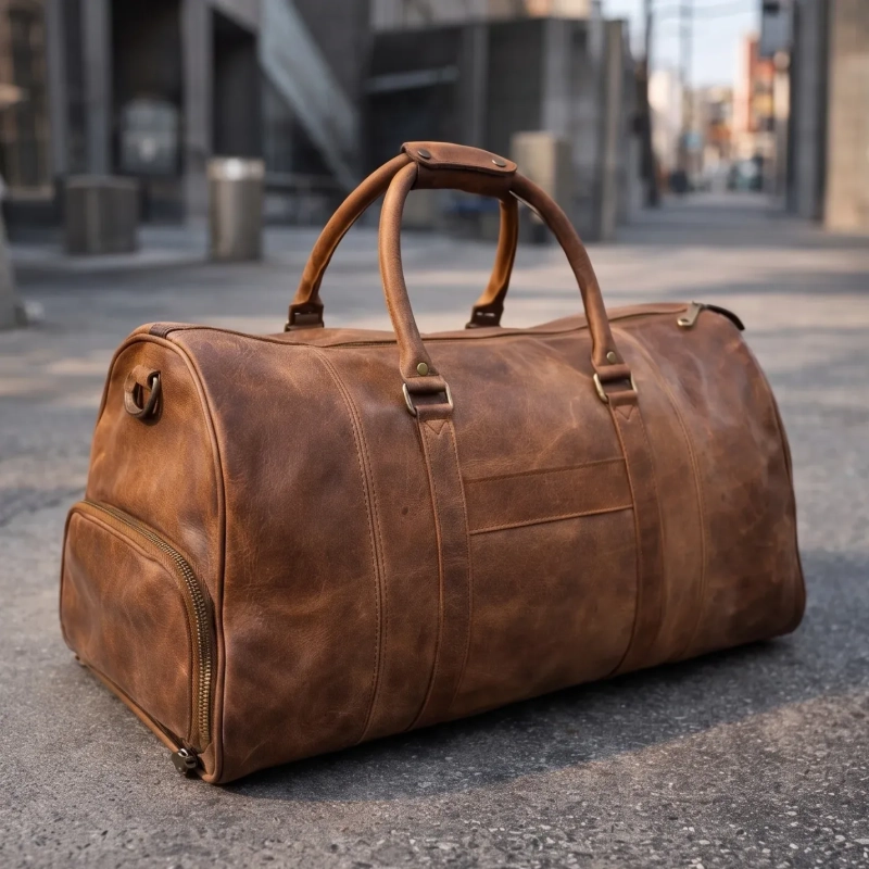 Genuine Leather The Souq Street  The Voyager Duffle Bag Shoe Compartment Pocket Storage Tan 53cm