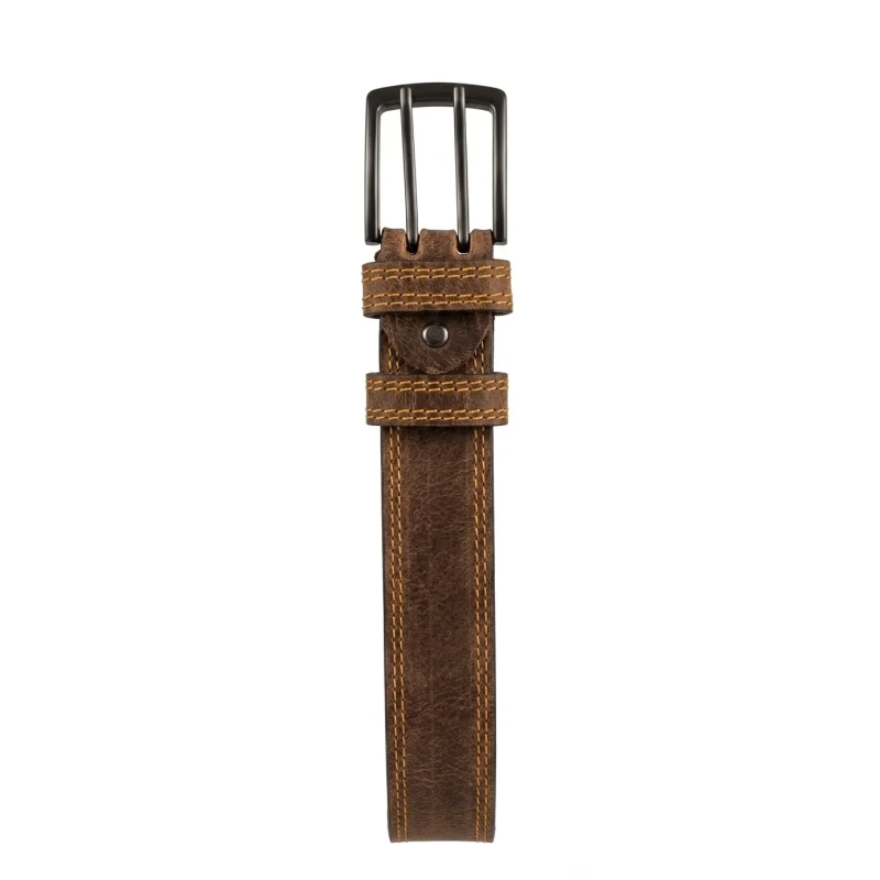 Genuine Leather The Souq Street Heritage Belts Double Pin Buckle Stitched Dark Brown 127cm