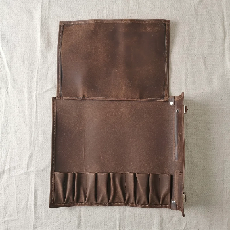 Genuine Leather The Souq Street The Artisan Chef Apparel Two-Piece Knife Roll and Apron Set Coffee Brown