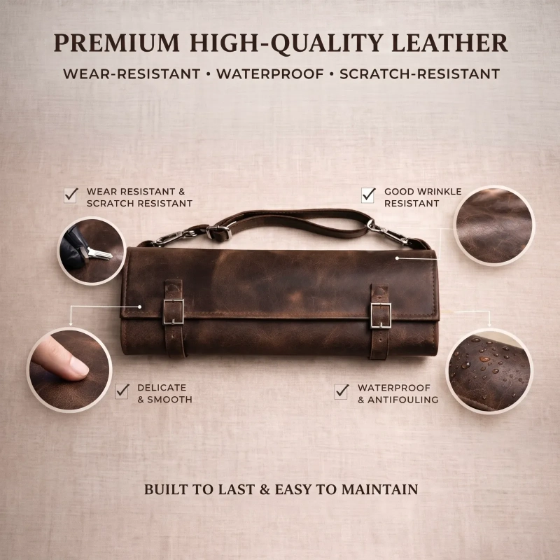 Genuine Leather The Souq Street The Artisan Chef Apparel Two-Piece Knife Roll and Apron Set Coffee Brown