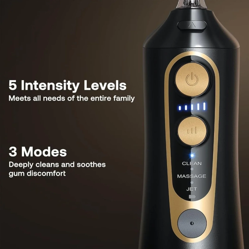 300ml Bitvae Cordless Oral Irrigator Black Gold with 6 Nozzle Tips
