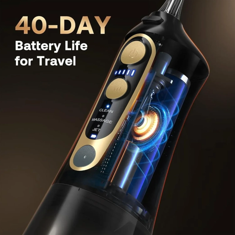 300ml Bitvae Cordless Oral Irrigator Black Gold with 6 Nozzle Tips