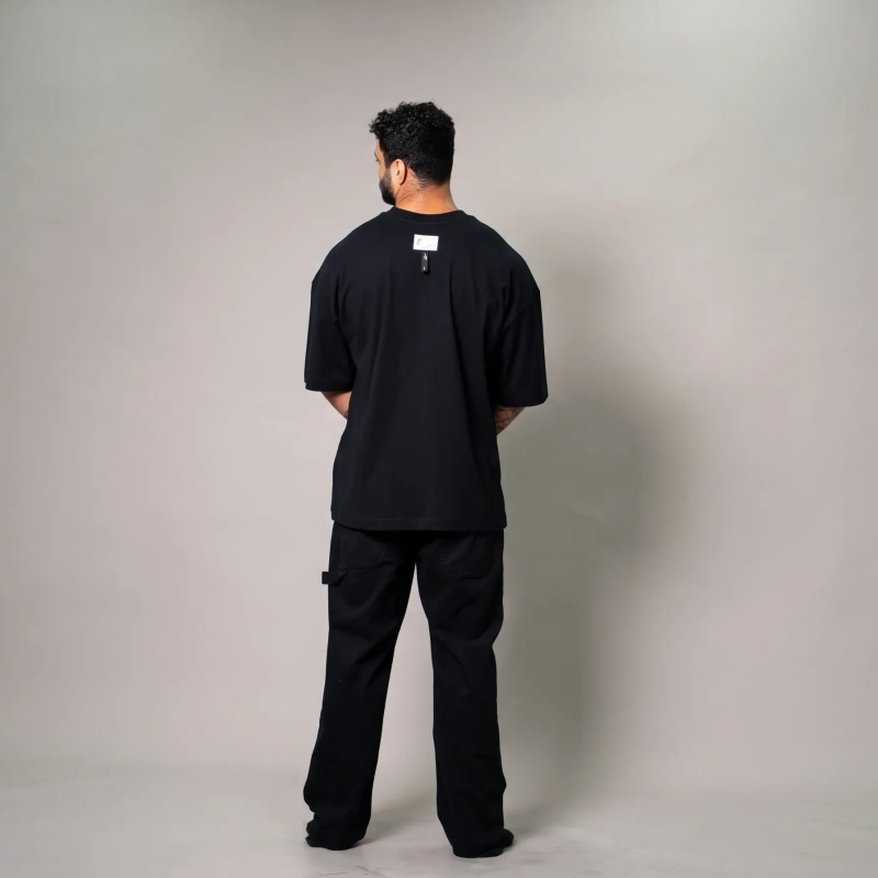 Men&rsquo;s Oversized Graphic T-Shirt - ''Bu'' Print Streetwear Tee with Relaxed Fit - Black